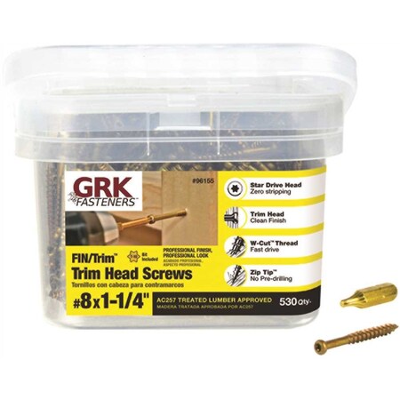 Grk Fasteners #8 x 1-1/4 in. Star Drive Trim-Head Finish Screw, 530PK 96155